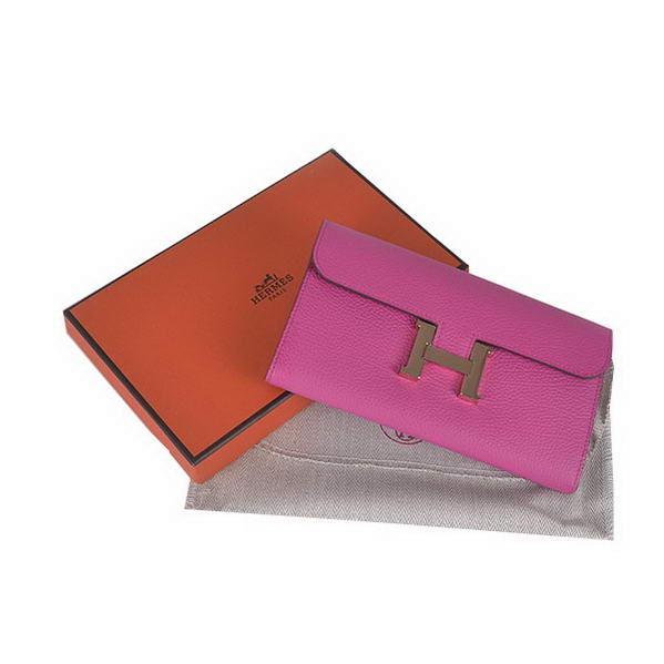 Cheap Fake Hermes Constance Long Wallets Peach Calfskin Leather Gold